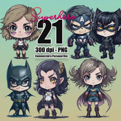 21 Chibi Superheroes Clipart