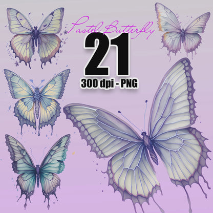 21 Pastel Butterflies Clipart