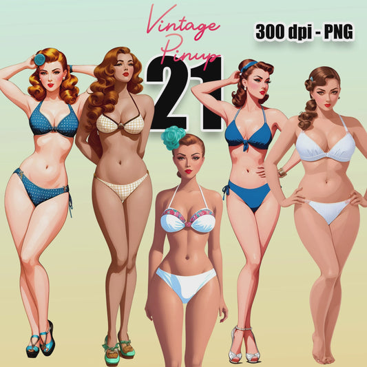 21 Vintage Pinup Models Clipart