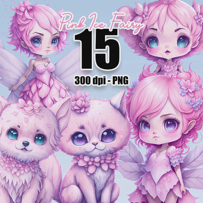 15 Pink Ice Fairies Clipart