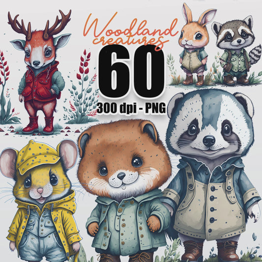 60 Woodland Animals Clipart